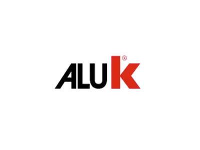 KP Glazing London The image shows the ALUK logo with "ALU" in bold black letters and a large red "K" at the end, set against a plain white background.