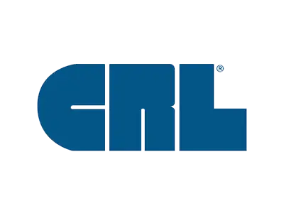 KP Glazing London Blue block letters "CRL" in a bold, modern font on a light grey background. The "C" has a geometric design, and a registered trade mark symbol appears at the top right of the "L".