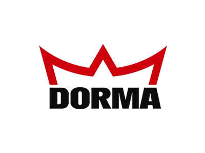KP Glazing London The image shows the DORMA logo, featuring the word "DORMA" in bold black letters below a stylised red crown on a white background.